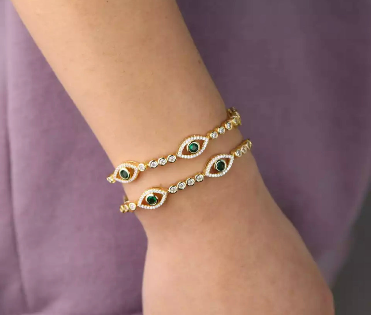 Jaded Gold Evil Eye Bracelet