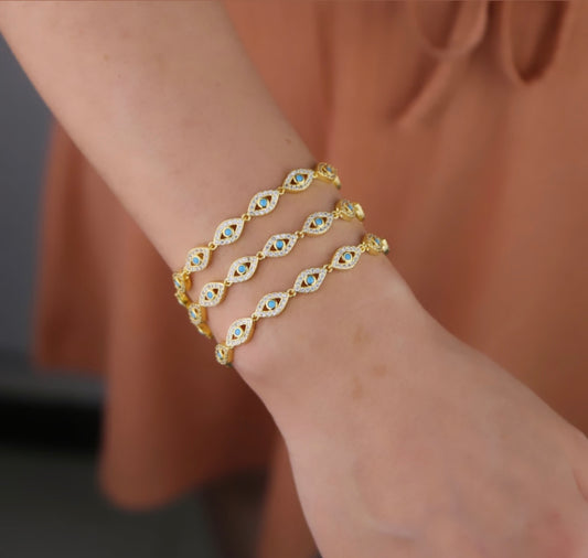 Gold Aqua Evil Eye bracelet