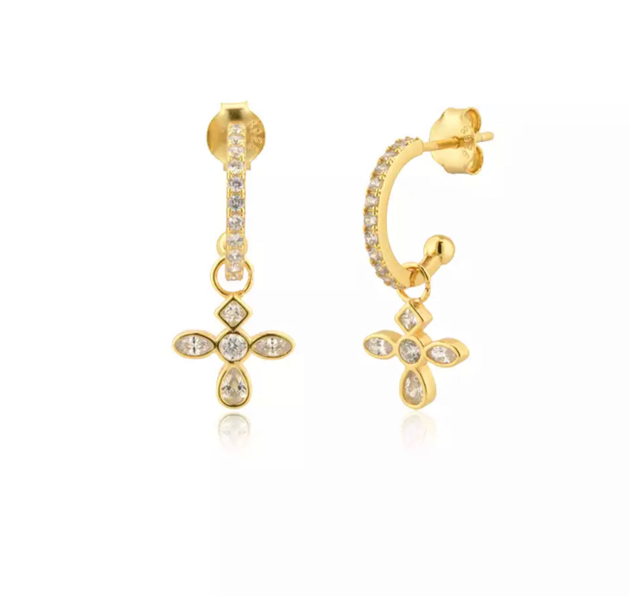 Gold Clear Deluxe Cross Earring