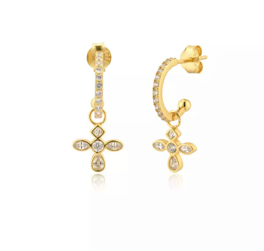 Gold Clear Deluxe Cross Earring