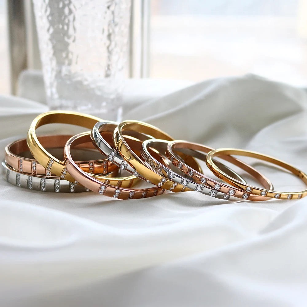 Bejewelled Bangle (4mm) (Gold, Silver, Rose)