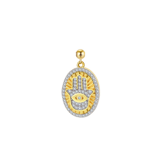 Elite Series Gold Oval Hamsa Hand NSCD Pendant Charm (925, 18k Vermeil)