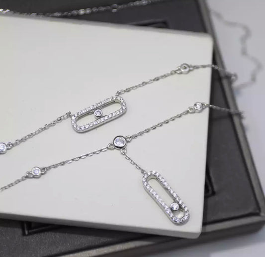 Silver Double Layer Movestone Necklace