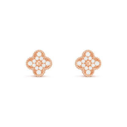 Full Rose Gold Pave Vintage Clover Earring