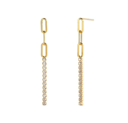 Gold Paperclip Tennis Drop Earring