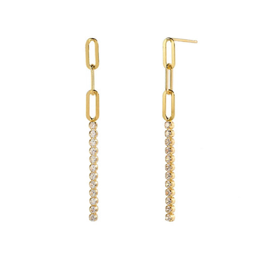 Gold Paperclip Tennis Drop Earring