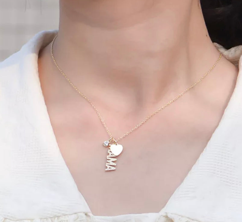 Mama Pave Charm Necklace