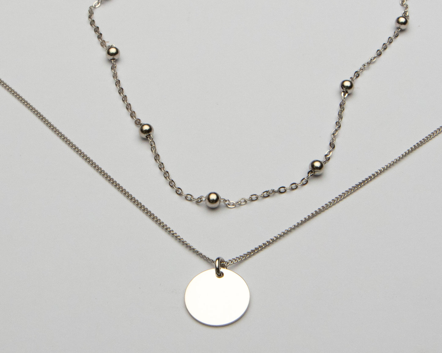 Silver Double Layer disc necklace