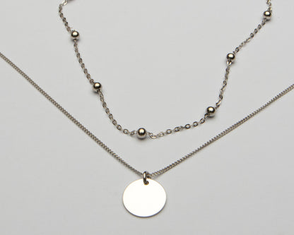 Silver Double Layer disc necklace