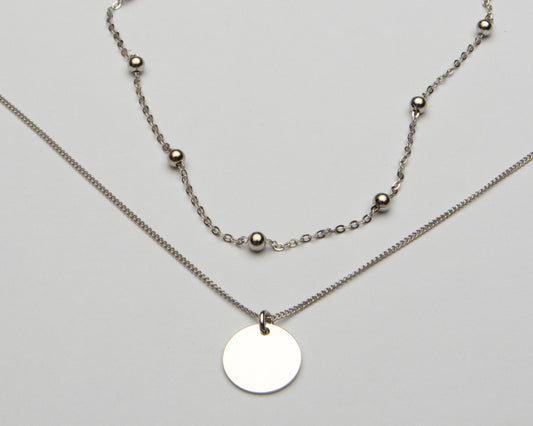 Silver Double Layer disc necklace