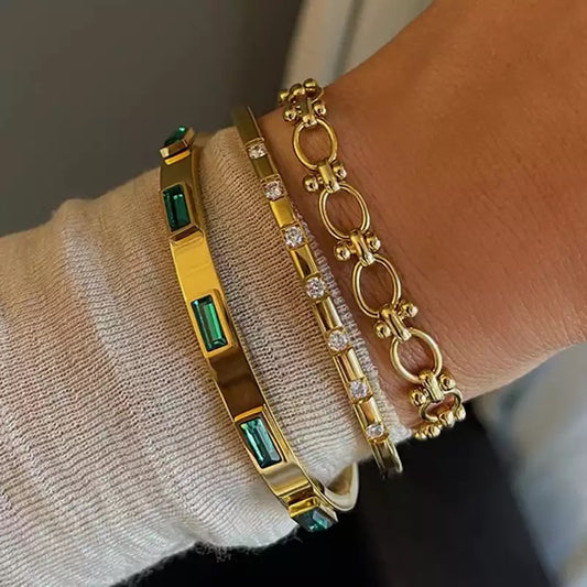New York Green & Gold Baguette Bangle(4mm & 6mm)
