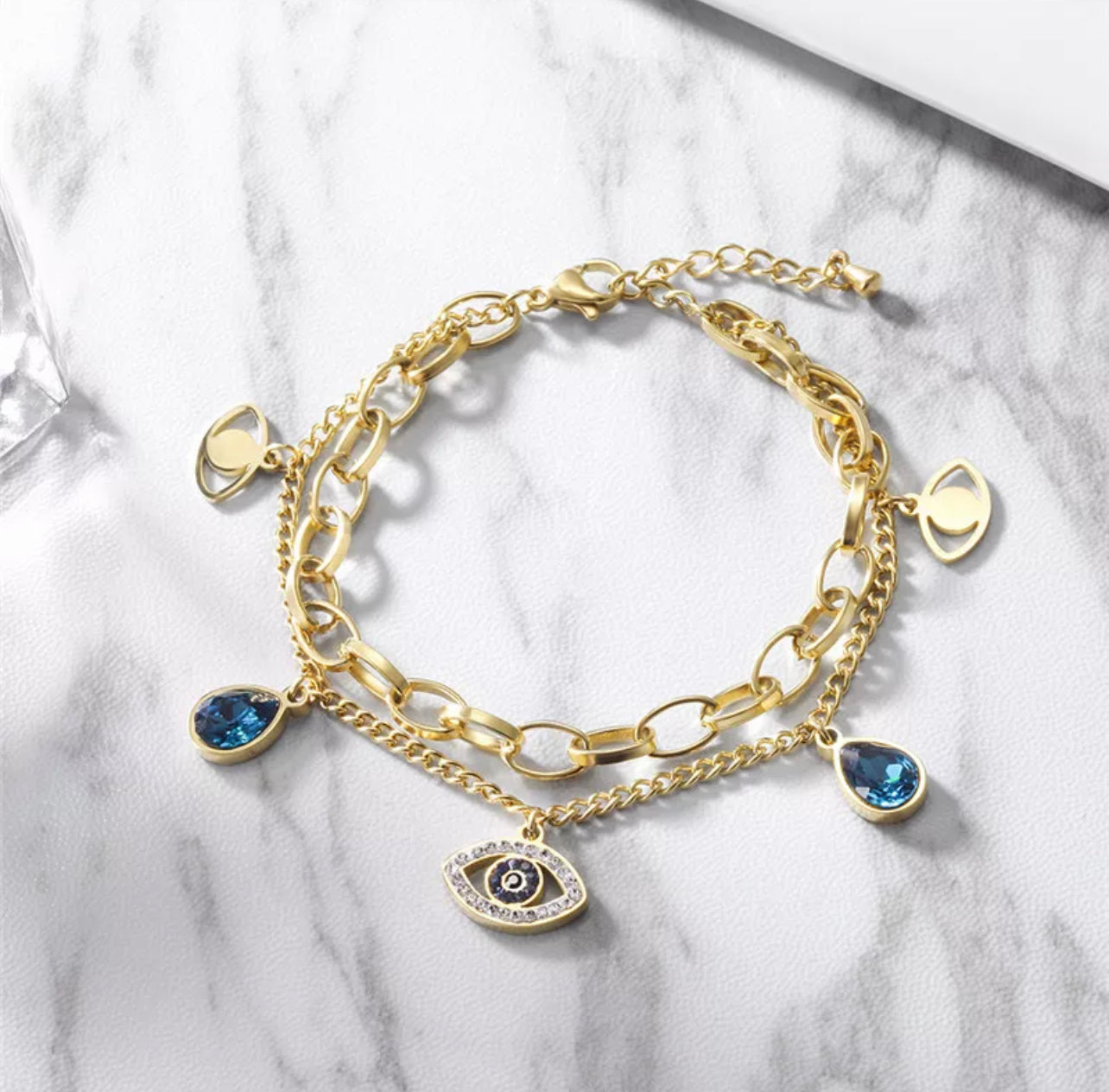 Gold Evil Eye Charm Bracelet