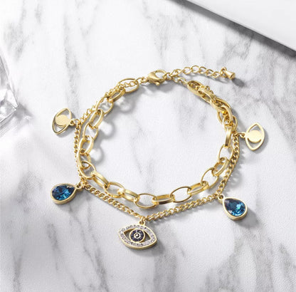 Gold Evil Eye Charm Bracelet