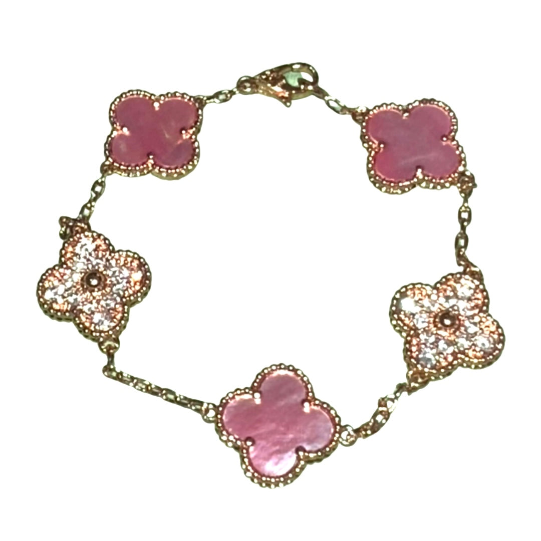 Pink Pearl & Rose Gold Clover Vintage Pave Bracelet (925)