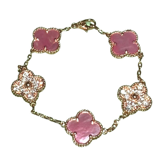 Pink Pearl & Rose Gold Clover Vintage Pave Bracelet (925)