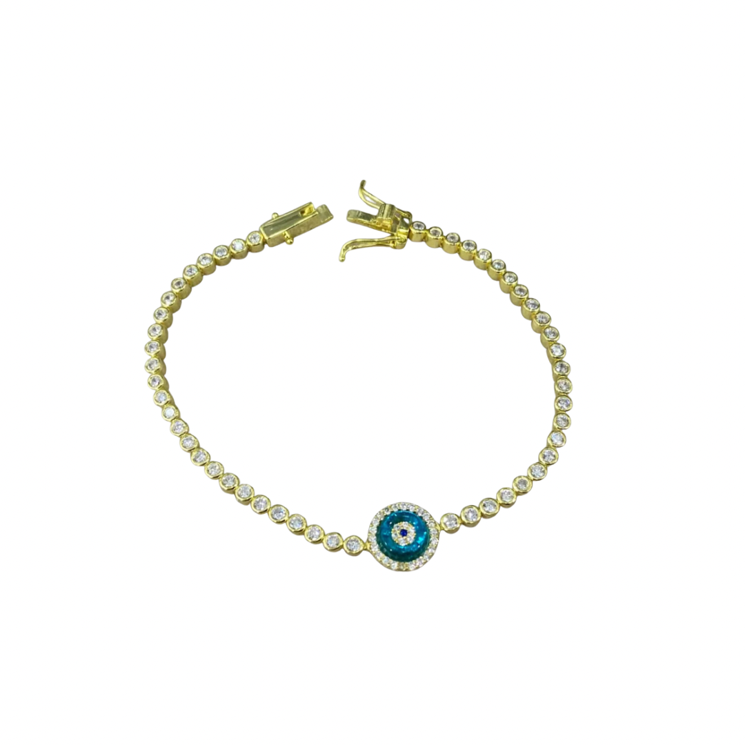 Gold Single Emblem Tennis Evil Eye Bracelet