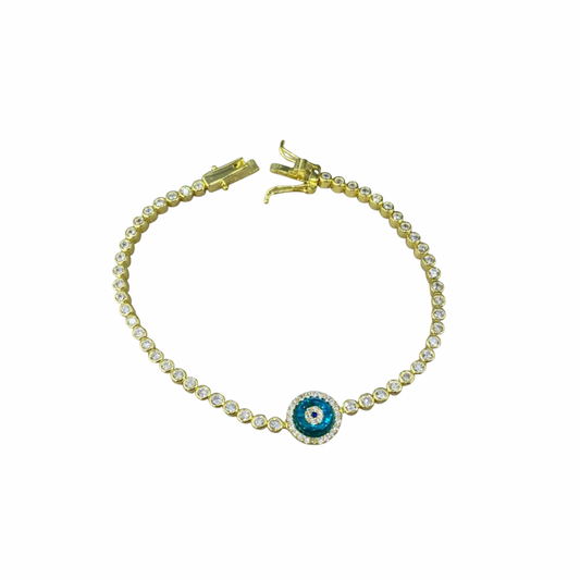 Gold Single Emblem Tennis Evil Eye Bracelet