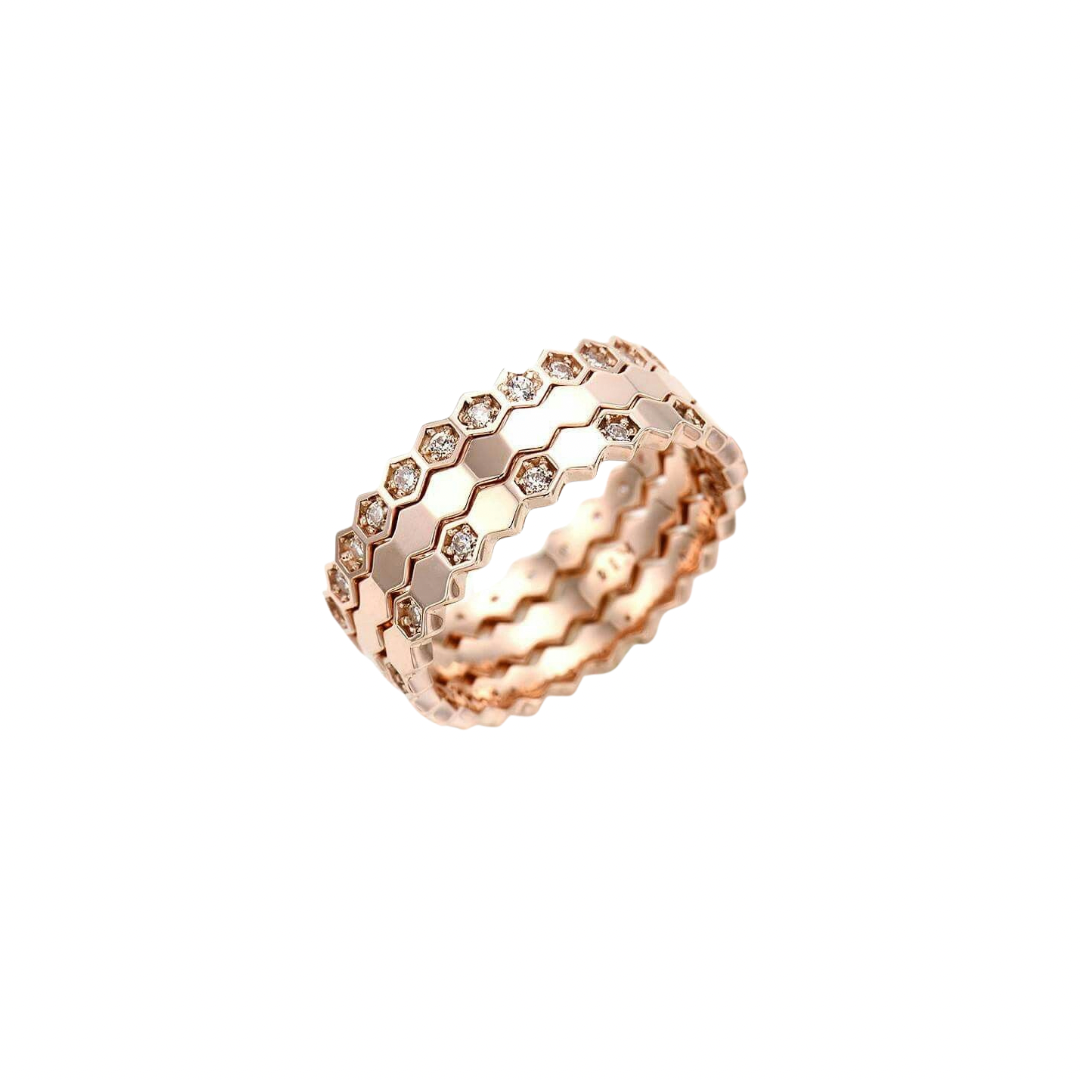 Rose Gold Sparkle Honeycomb Trio Stack Ring (925)