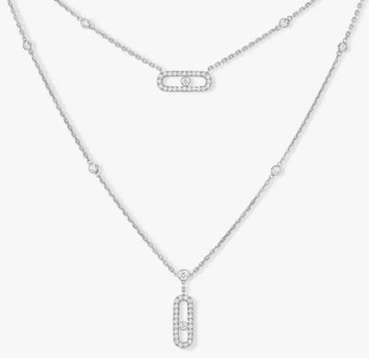 Silver Double Layer Movestone Necklace