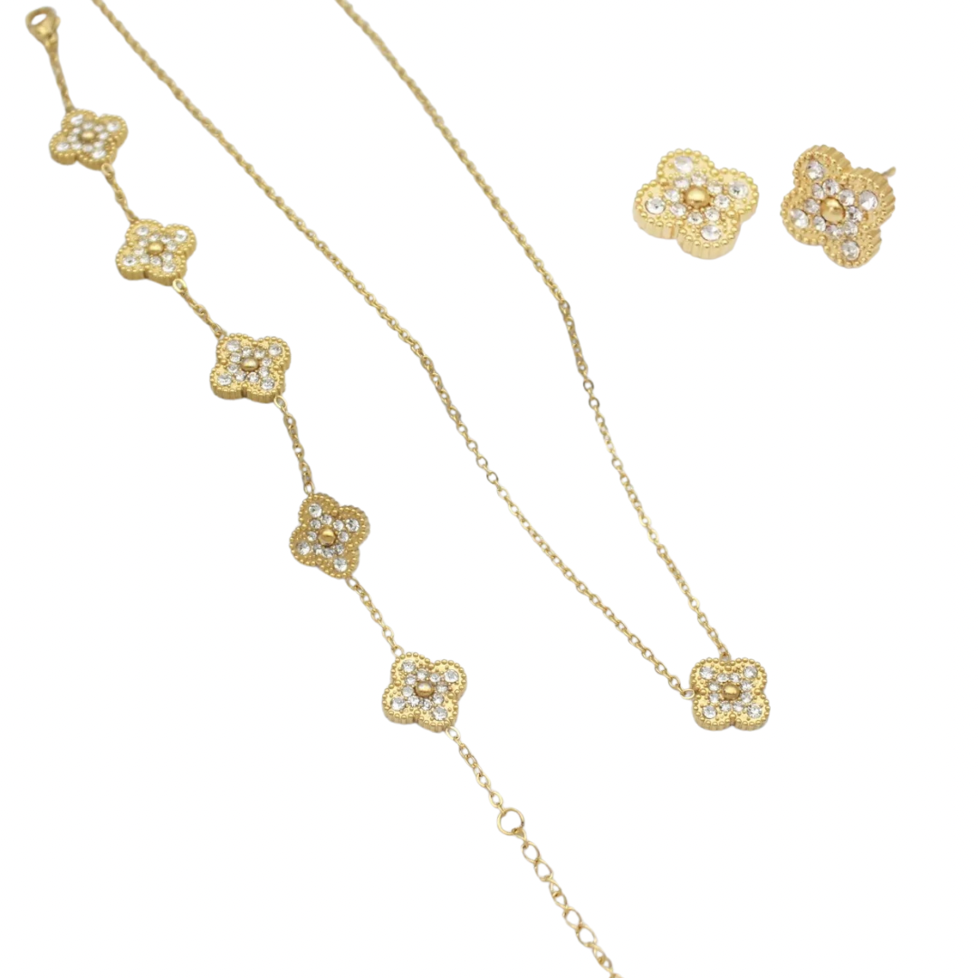 Double Sided Bling Queen Clover 3 Piece Set (Stainless Steel)