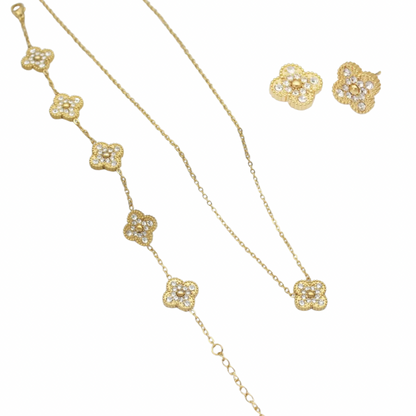 Double Sided Bling Queen Clover 3 Piece Set (Stainless Steel)