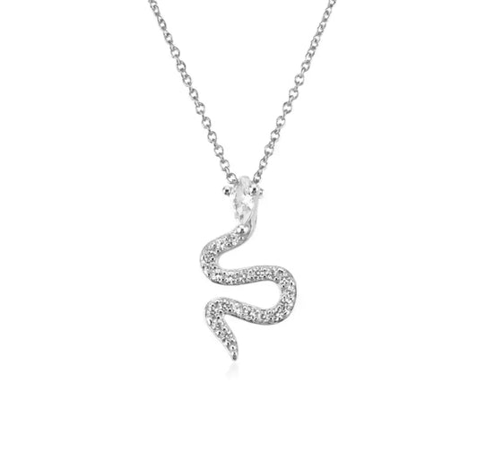Silver Serpent Pave Necklace (925)