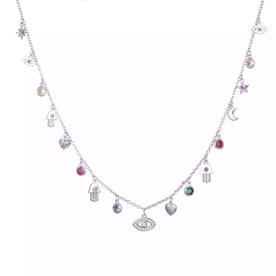 Silver Candy Sparkle Evil Eye Charm Necklace