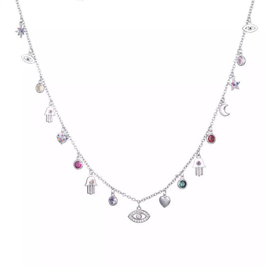 Silver Candy Sparkle Evil Eye Charm Necklace