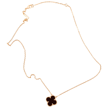 Rose Gold & Black Agate Floating Clover Necklace