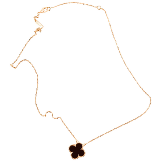 Rose Gold & Black Agate Floating Clover Necklace