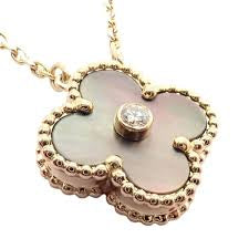 Gold & White Pearl Large Single Stone Clover Pendant  (925)