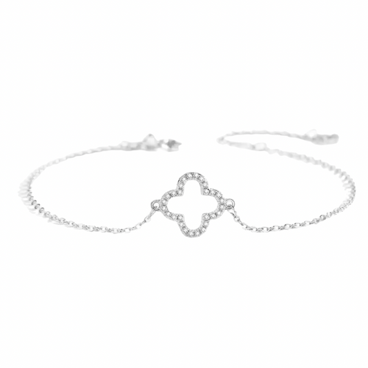 Silver Clover Pave Floating Bracelet