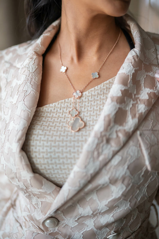 Ayesha Seedat Rose Gold & Pearl Glam DropClover Set (925)