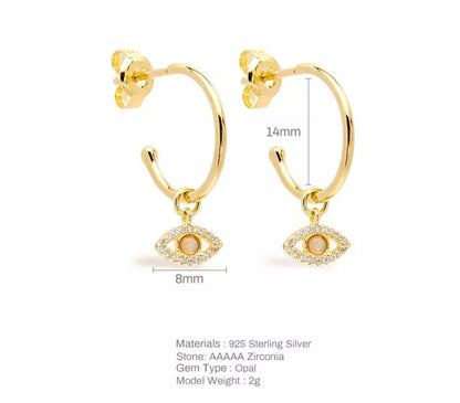 Gold Opal Evil Eye Huggie Earring