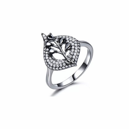 Obsidian Leaf Pave Ring