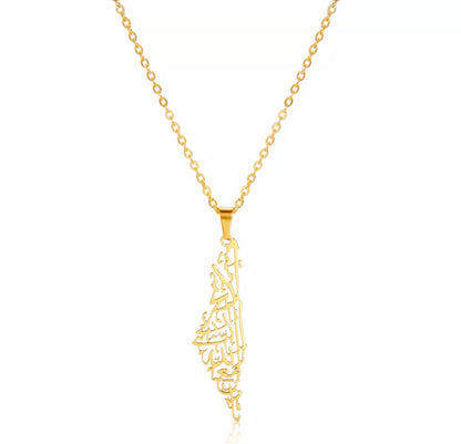 Gold Calligraphy Map Of Palestine Necklace