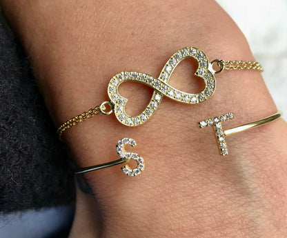 Ladies/Girls Gold Personalised Initial Cuff (54-56mm)