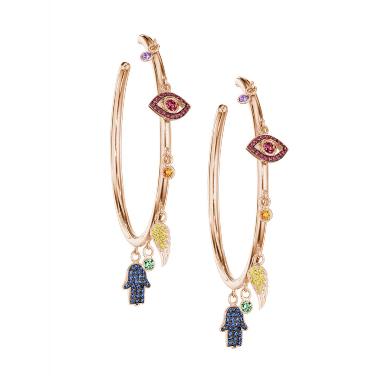 Gold Bohemian Evil Eye Charm Hoop Earring