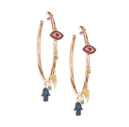 Gold Bohemian Evil Eye Charm Hoop Earring