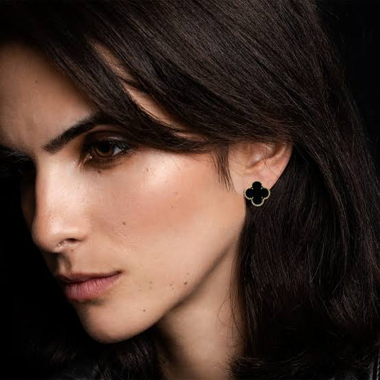 Black & Silver Clover Clip On Earring (925)
