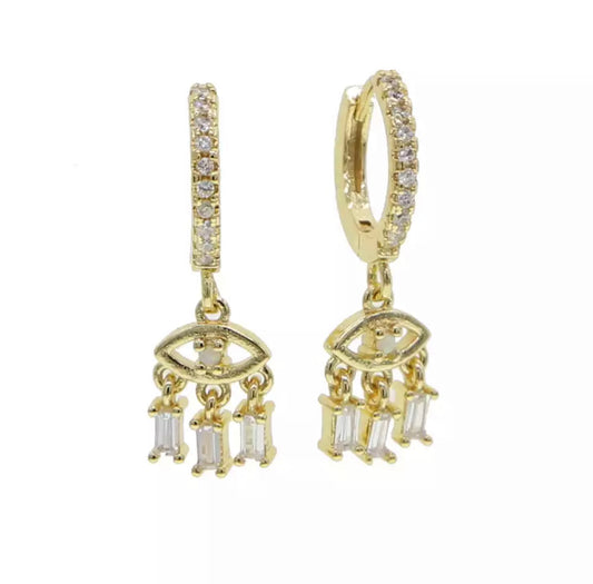 Gold Fill Baguette Chip Evil Eye Earring