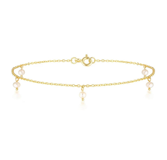 Gold Pearl Charm Anklet