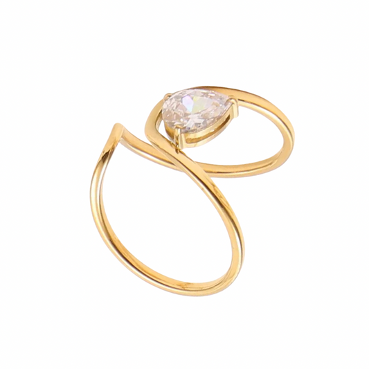 Gold Abstract Open End Pear Ring