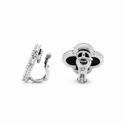 Black & Silver Clover Clip On Earring (925)