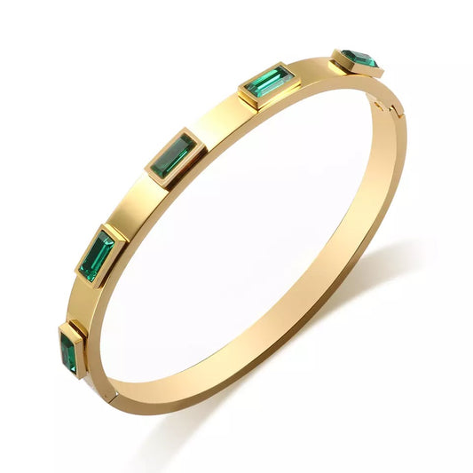 New York Green & Gold Baguette Bangle(4mm & 6mm)