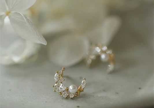 9k Solid Gold Bohemian Moon Earring