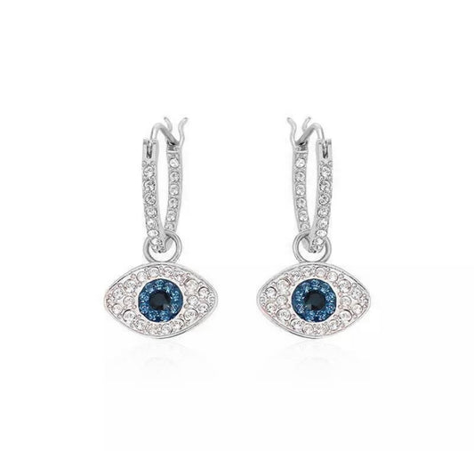 Silver Moonlight Evil Eye Drop Earring