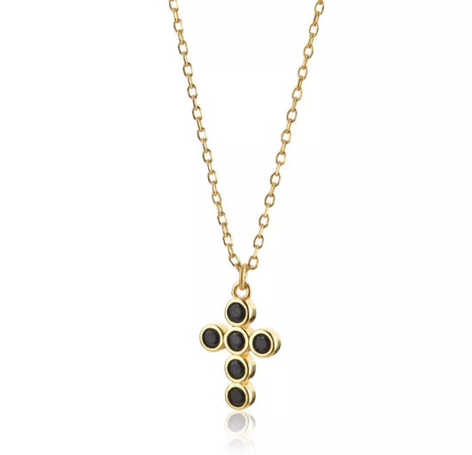 Sicily Black & Gold Cross Necklace