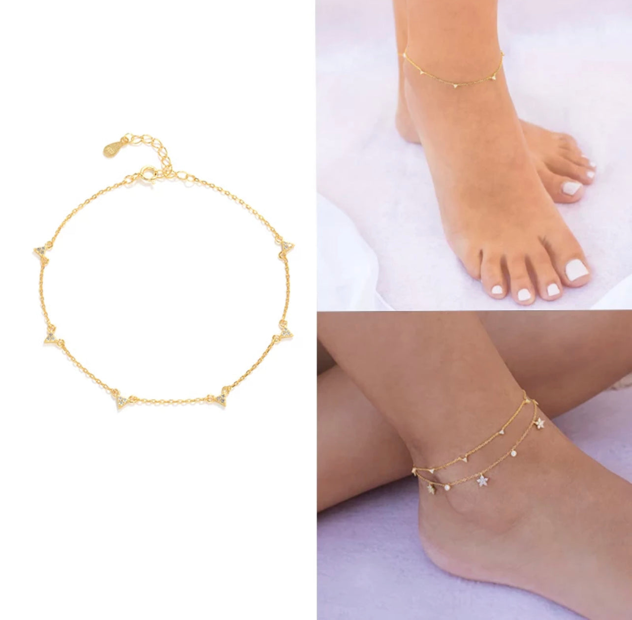 Gold Three Point Anklet
