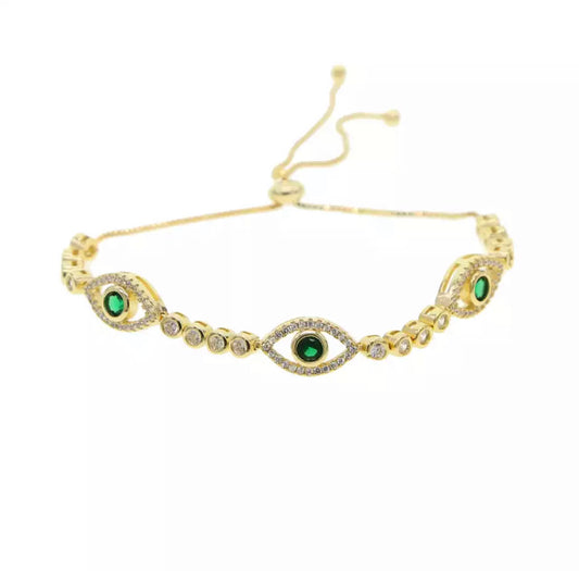 Jaded Gold Evil Eye Bracelet